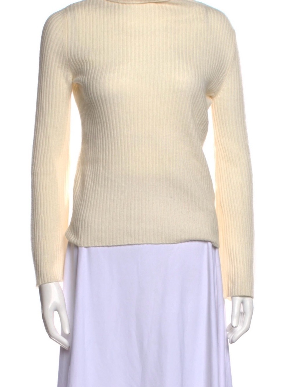 Demylee XS 100% Cashmere Ribbed Cream Turtleneck Pullover Sweater